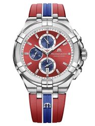 MAURICE LACROIXAikon Chronograph Special Edition Vikings Red Dial Red Rubber Strap Mænd Sport Wrist Quartz Watch Orologio