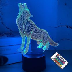 Wolf Gave 3d Lys, Merek Optisk Illusjon Natt lampe, 16 Fargeendring Med Fjernkontroll Kreativ Rom Dekor Beste Bursdag For Barn Gutter M