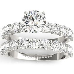 Pompeii3 2 1/ 2 Ct Diamond Round Cut Engagement Ring Matchende Wedding Band 14k Hvid Guld 8.5