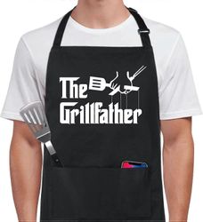 Grillfather hauska esiliina, jossa 2 taskua miehille Naiset BBQ Grillaus Säädettävät ruokalappu Mustat esiliinat Gi