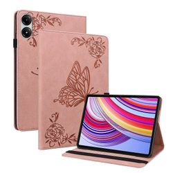 Wigento Xiaomi Redmi Pad Pro 12.1" perhonen keinonahkalaukku vaaleanpunainen