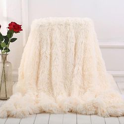 Super blødt tæppe Lang Shaggy Vinter Varm Imiteret Pels Elegant hyggeligt hyggeligt med kast tæppe Fluffy Bed Sofa Blanket Sort 160x200cm