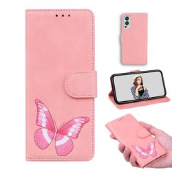 Etui til Oneplus Nord 2 5g Butterfly Cover Premium Læder Magnetisk- Pink