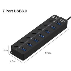 USB Hub 3.0 USB 2.0-hub Multi USB-splitterhub Bruk strømadapter 4/7-port Multiple Expander USB 3.0-hub med bryter 15 cm kabel 7-porters