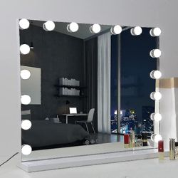 70 x 55 cmhollywood forfengelighet speil med 3 farget lys 14 dimbare LED-pærer, stor sminke kosmetisk speil med usb lading bare pærer