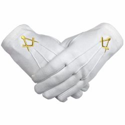Bricks Masons Masonic bomuld handske med gyldne broderi firkant og kompas S