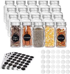 Suren Square Krydderier Flasker Glas Spice Jars Salt Shaker Food Containers Køkken Krydderi Container med Cover Låg 24 PCS