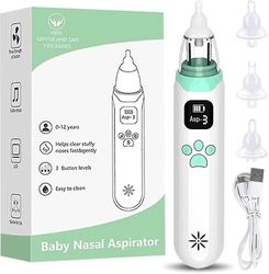 Otwoo Baby Nasal Aspirator - Elektrisk nasal aspirator, baby støvsuger, USB oppladbar neserens med 3 sugenivåer, 3 silikon tips, mus