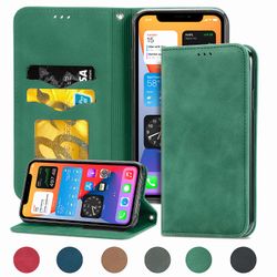 Gangxun Sag Til Iphone 12 Mini Magnetisk Lukning Læder Tegnebog Cover Housse Etui Shockproof - Grøn