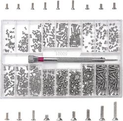 500 stykker Micro Tiny Screws Kit, M1.2 M1.4 M2 Micro reparationsskruer, rustfrit stål små skruer sortiment kit med skruetrækker, sølv