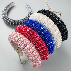 Barokki sieni Full Pearl Pääpannat Muoti Hiustarvikkeet Naisten käsintehdyt Helmet Trend Banquet Hiuspanta Hiukset Vanne päähineet C mintunvihreä