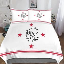 Kerota Ajax-logo vuodevaatteet pussilakanasetti jalkapallokuvio urheilupalat mikrokuituliinavaatteet sopivat pojille ja tytöille Kahden hengen vuod...