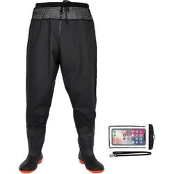 Vyötärökalastuskahlaajahousut vedenpitävillä saappailla, kalastuskahlaajahousut miehille Naiset Musta 44