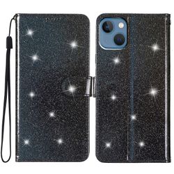 Foxdock Kompatibel med Iphone 14 Plus glitrende Glitter lommebokdeksel med kort Pocket Flip Cover Svart