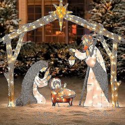 Opplyst utendørs julekrybbe, jule hellig familie hage dekorasjon, julekrybbe sett til jul utendørs, påske dekorasjoner tent
