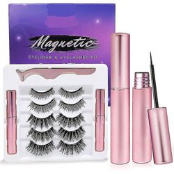 Zhuopai Magnetisk eyeliner og øjenvipper sæt&5 par falske øjenvipper & let at bære Pink 5*5*5cm