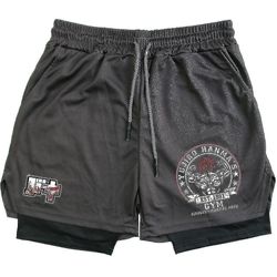 Yujiro Baki Hanma menn Anime Gym Shorts 2 I 1 Double-deck Dry Sport Shorts Fitness Workout Short P M Black1