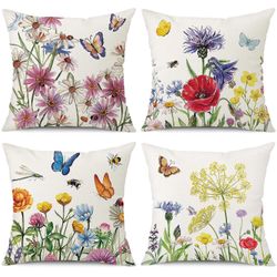 4 kpl keväisiä kukkakuvioisia tyynyliinoja, 45x45 cm, sohvalle ja nojatuolille