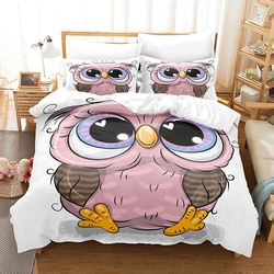 Cartoon Owl Student Dormitory Tredelt dynebetræk Jord Uld sengetøj Cover 200*200cm three-piece