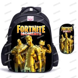 2kpl Fortnite-reppu koululaukku pojille tytöille kynäkotelo koululaukkupelit sarjakuvalaukkutarvikkeet lasten reppu ensisijainen vaaleanruskea