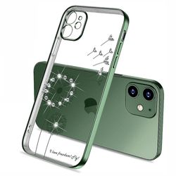Klar Rhinest Dandel mønster deksel kompatibel 14 Pro Max/14 Pro/14 Glitter Transparent Mørk grønn for iPhone 14 Pro