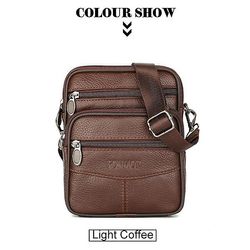 Jasoup lær crossbody bag menn uformell enkelt skulderveske mannlig liten messenger bag Lys kaffe