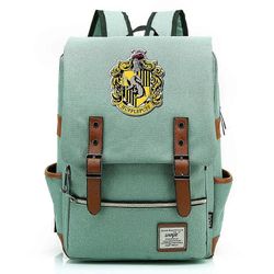 Hufflepuff School of Witchcraft and Wizardry painettu reppu, nuorten opiskelijareppu, miesten ja naisten vapaa-ajan laukku, matkalaukku vaaleanvihr...