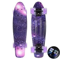 Ebox 22 tommer skateboard cruiser penny 22 x 6 retro longboard skate grafisk galakse komplet LED-lys Lilla blinkende