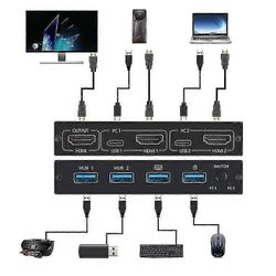 Barsinfi pol 2-portti hdmi usb kvm 4k kytkinjakaja jaetun näytön näppäimistölle ja hiirelle mukautuva
