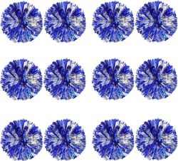 12kpl cheerleading pom poms lapsille, metallinen folio &; muovinen rengas cheer pom poms pojalle Normaali Blue Silver