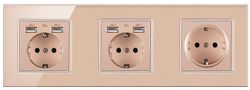 Barsinfi Eu Krystal glaspanel 3 række socket 16a tysk stikkontakt med 6 Usb 146*86*40 mm Golden