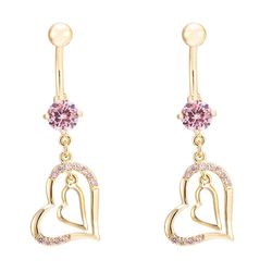 Ruili Diamante Dobbelt Kærlighed Heart Navle Ring Spænde Nail forgyldt pink zircon
