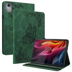 Yhteensopiva Lenovo Tab K11 Plus -kotelon kanssa Butterfly Flower Imprint PU nahkainen tabletin kansi korttipaikoilla Vihreä
