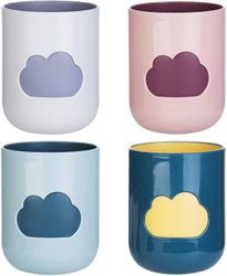 Linkrunning Plastic Tumbler, 4 stk Tandbørste Tumbler Mundskyl Mundskykop Rejsekop Sky mønster Design til picnics, udendørs og hjemmefester (4 farver)