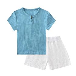 Sommer Børnetøj Sæt Linned Sportstøj til Baby Pige Drengetøj Sæt T-shirts + shorts 2 stk Børn 1-6 år Tøj 2-3T(100) TZ2317-LanYi--BaiKu