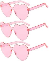 Xqday 3pcs Pink Love Heart Shape Solbriller Rimless solbriller til Mardi Gras Summer Party Beach solbriller