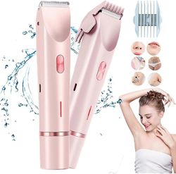Naisten parranajokone, kaksipäinen bikinitrimmeri naisille, 2-in-1, naisten vartalonparranajokone, USB-lataus, vedenpitävä, kivuton sähköparranajok...