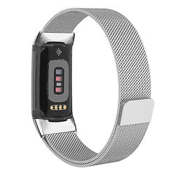 KALEBOL KLB-ML-001 Til Fitbit-opladning 6/5 urrem Milanese armbånd i rustfrit stål Sølv Style F Fitbit Charge 5