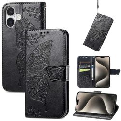 gzPuluz Butterfly Love Flower kohokuvioitu kotelo iPhone 16 Plus:lle Musta