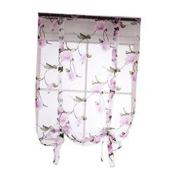 Blomsterdesign romersk kort vindu gardin ren voile 1 lilla 80x100cm