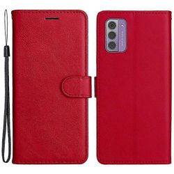 KT Leather Series-2 yhteensopiva Nokia G42 iskunkestävä lompakkotelineen kansi PU nahkainen puhelimen kuori yksivärinen kotelo Punainen