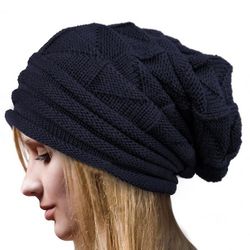 Besser Herre Dame Strikket Slouch Hue Cap Varmere Marineblå