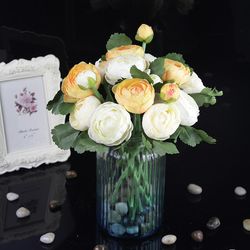 Ruili En række farvestrålende brude bryllup kunstige blomster 7 hoveder 3 knopper Bouquet farverige dug Lotus champagne hangya