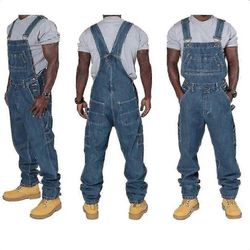 Miesten Plus-koko farkkuhaalarit Muotifarkut Denim Bib Loose Useita taskuja Säädettävät olkaimet M