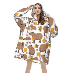 Animal Capybaras -kuvio Puettava peitto Huppari naisille Miehet Flanellipeitot Hupullinen peitto