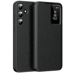 Yhteensopiva Samsung Galaxy A56 5G -kotelon kanssa korttipidikkeellä Smart View Ikkuna Nahkainen Puhelimen Kuori Musta