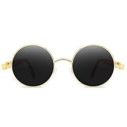 Steampunk solbriller Vintage Retro Mænd Kvinder Circle Cyberpunk Briller Guldramme grå linser