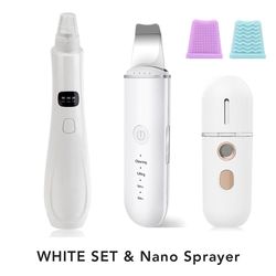 Eveltek Ultralyd Scrubber Hudspatel Facial Cleaner Peeling Massage Spa Blackhead Remover Sæt 3 Hvid