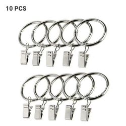 Besser Metal hængende gardin lås stangstænger Voile Net Ringe Kroge med Clips Sølv 10Pcs