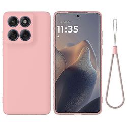 Motorola Edge 60 Pro 5G Nestemäinen Silikonikotelo Käsihihnalla - Pehmeä Puhelimen Takakansi Vaaleanpunainen